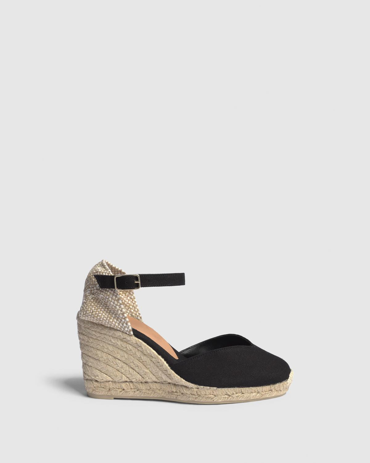 Alpargata Chiarita Pala Talon Negro Canvas Cuña Mujer| Castañer