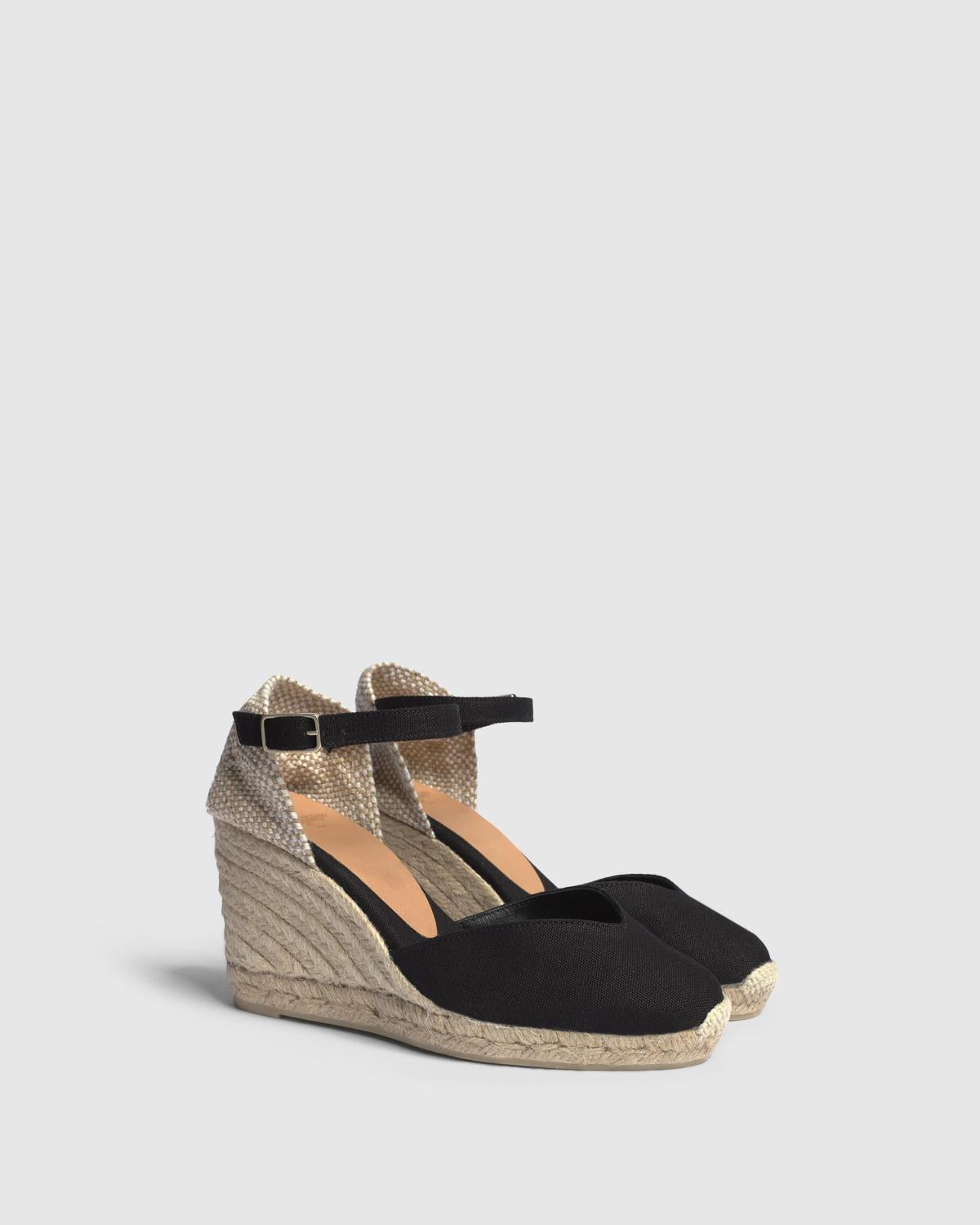 Alpargata Chiarita Pala Talon Negro Canvas Cuña Mujer| Castañer